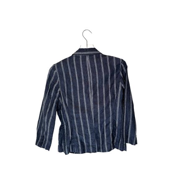CAbi Blazer Singel Breasted‎ Work Office Blue White Linen Nautical Blazer Size 4 - Picture 9 of 12